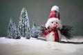 Festive background. Christmas decorations. Santa Claus (or Snowman) standing on snow with beautiful decorated background with Royalty Free Stock Photo