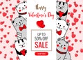 Happy Valentine's Day Sale Gift Card Background. Greeting card with kittens.