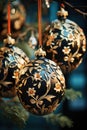 Festive background of elegant Christmas balls. Premium Christmas decorations. AI generating Royalty Free Stock Photo