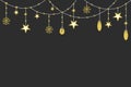 Festive background with a garland with stars, bulbs and snowflakes. New year vector illustration. Scandinavian design