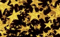 Festive background of gold stars, star rain, shooting stars, night, yellow, black, disco, fun, vacation, music, festival, party, Royalty Free Stock Photo