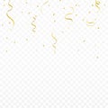 Festive background with golden ribbons and confetti. Falling confetti and ribbons on transparent background Royalty Free Stock Photo