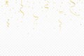 Festive background with golden ribbons and confetti. Falling confetti and ribbons on transparent background Royalty Free Stock Photo
