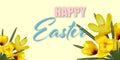 Festive background with happy easter floral bright, bouquet of spring vector crocuses