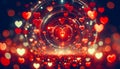 Festive background with hearts blurred lights and bokeh effect with lines swirling in the center towards the heart for weddings Royalty Free Stock Photo