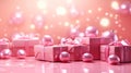 Festive background with helium balloons, gift box.