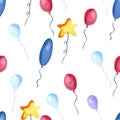 Festive background with helium balloons. Seamless pattern of colorful rainbow colors watercolor happy holiday flying Royalty Free Stock Photo