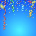 Colorful confetti on blue background, vector