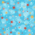 Festive background with multi color stars. Holiday seamless pattern. Party festive background. Pattern for holiday wrapping paper Royalty Free Stock Photo