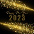 Festive background, New Year's card, gold dust scattering sparkles on New Year's Eve 2023 Royalty Free Stock Photo