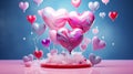 Festive background with pink heart shaped balloons. Design project for Valentine's Day or Mothers Day. Banner