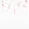 Festive background with red ribbons and confetti. Falling confetti and ribbons isolated on transparent background Royalty Free Stock Photo