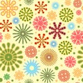 Festive background. Square Seamless pattern. Bright flashes of fireworks in a symbolic style. Petard and squib. Flat Royalty Free Stock Photo