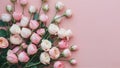 Festive background with summer blossoming delicate roses, pastel toned