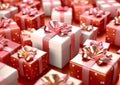 Festive background with various mystery gift present boxes.Macro.AI Generative Royalty Free Stock Photo