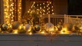 Festive balcony adorned with golden balls and white lights, perfect for Christmas and New Year, Ai Generated