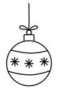 Festive ball with snowflakes, Christmas tree decoration toy, flat vector outline for coloring book Royalty Free Stock Photo