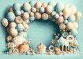 Festive balloon arch, background for a holiday, birthday, wedding, photo shoot, digital holiday background of balloons,