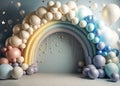 Festive balloon arch, background for a holiday, birthday, wedding, photo shoot, digital holiday background of balloons,