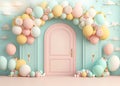 Festive balloon arch, background for a holiday, birthday, wedding, photo shoot, digital holiday background of balloons,