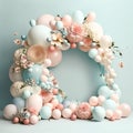 Festive balloon arch, background for a holiday, birthday, wedding, photo shoot, digital holiday background of balloons, pastel col