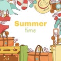 Festive banner design with summer items. The concept of enjoying life, good mood, summer, travel. The objects are uncut