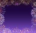 Festive banner with fireworks, frame and place for text in the middle, invitation to a holiday. Vector Royalty Free Stock Photo
