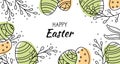 Festive Banner with geometric pattern on Easter Eggs. Horizontal banner with Easter eggs and pussy willow branches. Royalty Free Stock Photo