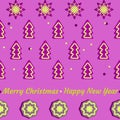 Festive banner Merry Christmas and Happy New Year. Gingerbread cookies, snowflakes, Christmas trees. Vector illustration Royalty Free Stock Photo