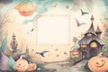 Festive banner painted for Halloween, with place for text. Original custom design element for greeting cards, invitations, prints