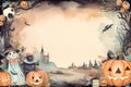 Festive banner painted for Halloween, with place for text. Original custom design element for greeting cards, invitations, prints