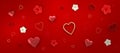 Festive banner with red and gold hearts for Valentine`s Day. 3D Render Royalty Free Stock Photo