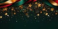 Festive banner stars background, dark green, red and golden colors. Royalty Free Stock Photo