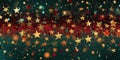 Festive banner stars background, dark green, red and golden colors. Royalty Free Stock Photo