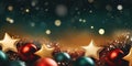 Festive banner stars background, dark green, red and golden colors. Royalty Free Stock Photo