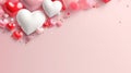 A festive banner for Valentine's Day. Pink background with three-dimensional hearts and copy space Royalty Free Stock Photo