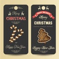 Festive banners with greeting inscription Merry Christmas and Happy New Year and hand-drawn gingerbread. Sketch. Happy Holidays.