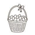 Festive basket with Easter eggs isolated on white background