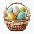 Festive basket of Easter Orthodox eggs on a white background - Vector