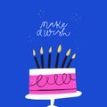 Festive bday cake and congratulation phrase illustration