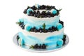 Festive beautiful cake with blueberries and blackberries