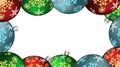 Christmas winter frame for the New Year of multicolored round balls, Christmas tree. Vector background