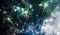 Festive beautiful fireworks at night over the city Royalty Free Stock Photo