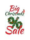 Festive Big Christmas Sale New Year poster with wreath garland Royalty Free Stock Photo