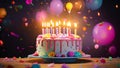 A festive birthday cake with candles glowing brightly, ready to be blown out by the celebrant, Happy birthday cake candles