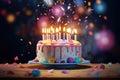 A festive birthday cake with candles glowing brightly, ready to be blown out by the celebrant, Happy birthday cake candles