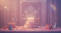 a festive birthday celebration with cake and confetti, created with ai - generated using ai Royalty Free Stock Photo