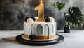 Festive birthday cream cake one-year-old child, number 1 year anniversary celebration, Sweet food Royalty Free Stock Photo