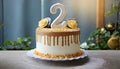 Festive birthday cream cake for two-year-old child, number 2 year anniversary celebration Sweet food Royalty Free Stock Photo