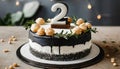 Festive birthday cream cake for two-year-old child, number 2 year anniversary celebration Sweet food Royalty Free Stock Photo